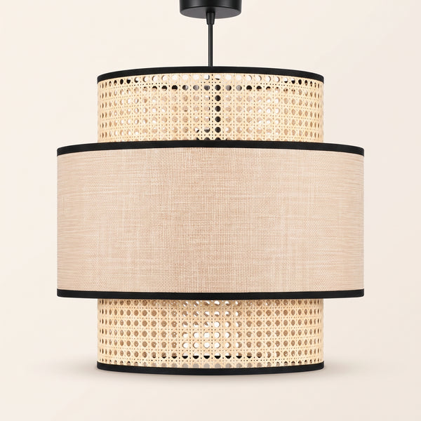 Suspension cannage et tissu à étages 40 cm, liserés noirs