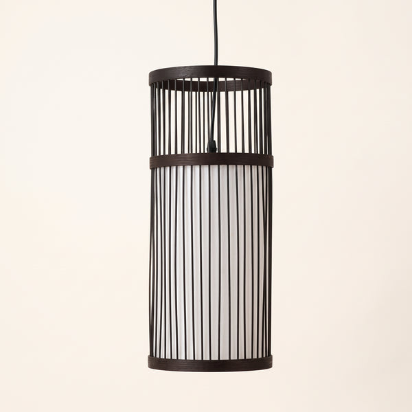 Suspension en bambou cylindre noir 18 × 42 cm