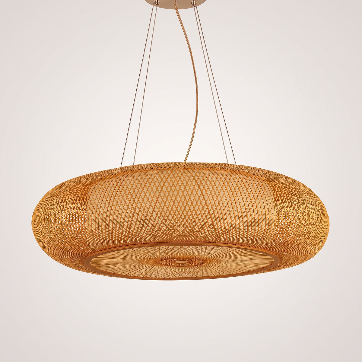 Suspension en bambou lanterne plate, photo produit sur fond clair