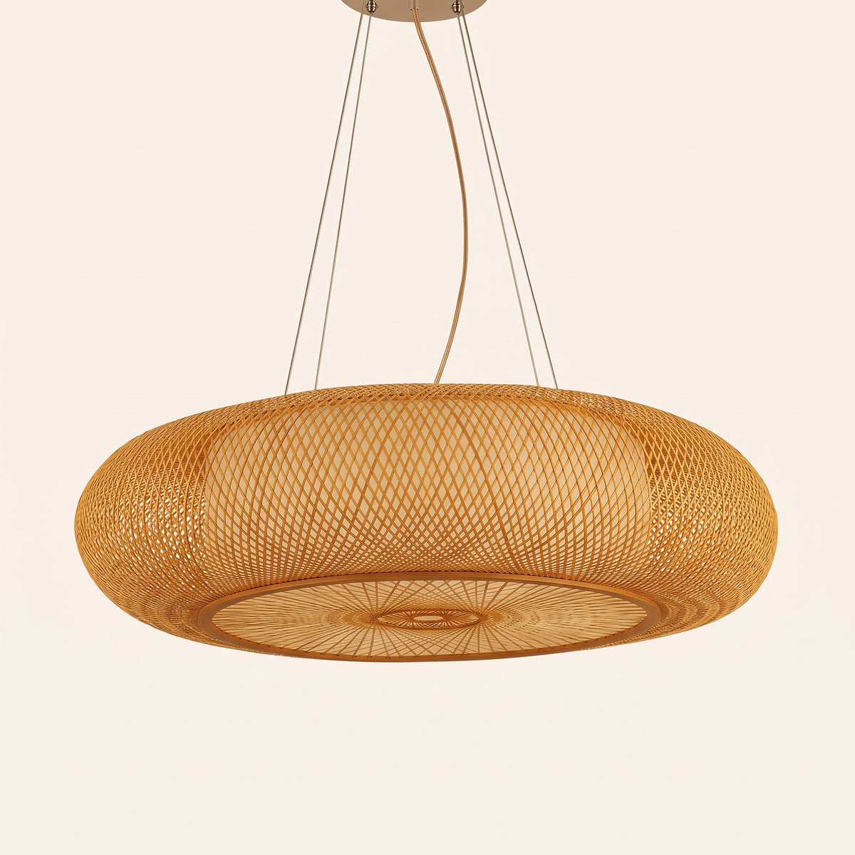 Suspension en bambou lanterne plate, photo produit sur fond clair