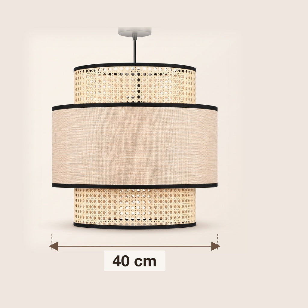 Dimensions : suspension cannage et tissu à étages, 40 cm de diamètre
