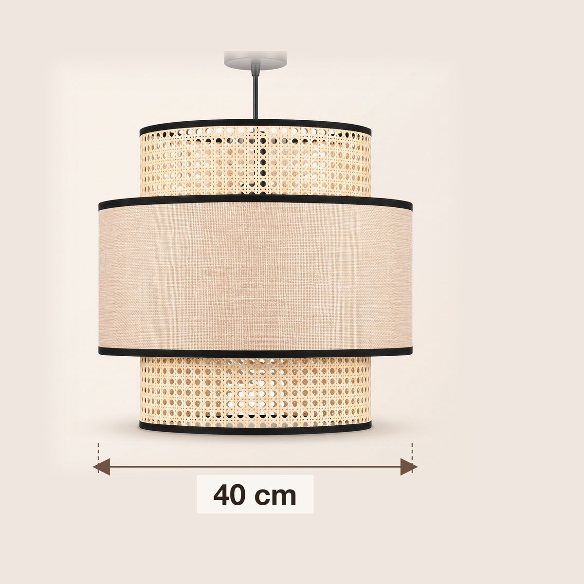 Dimensions : suspension cannage et tissu à étages, 40 cm de diamètre