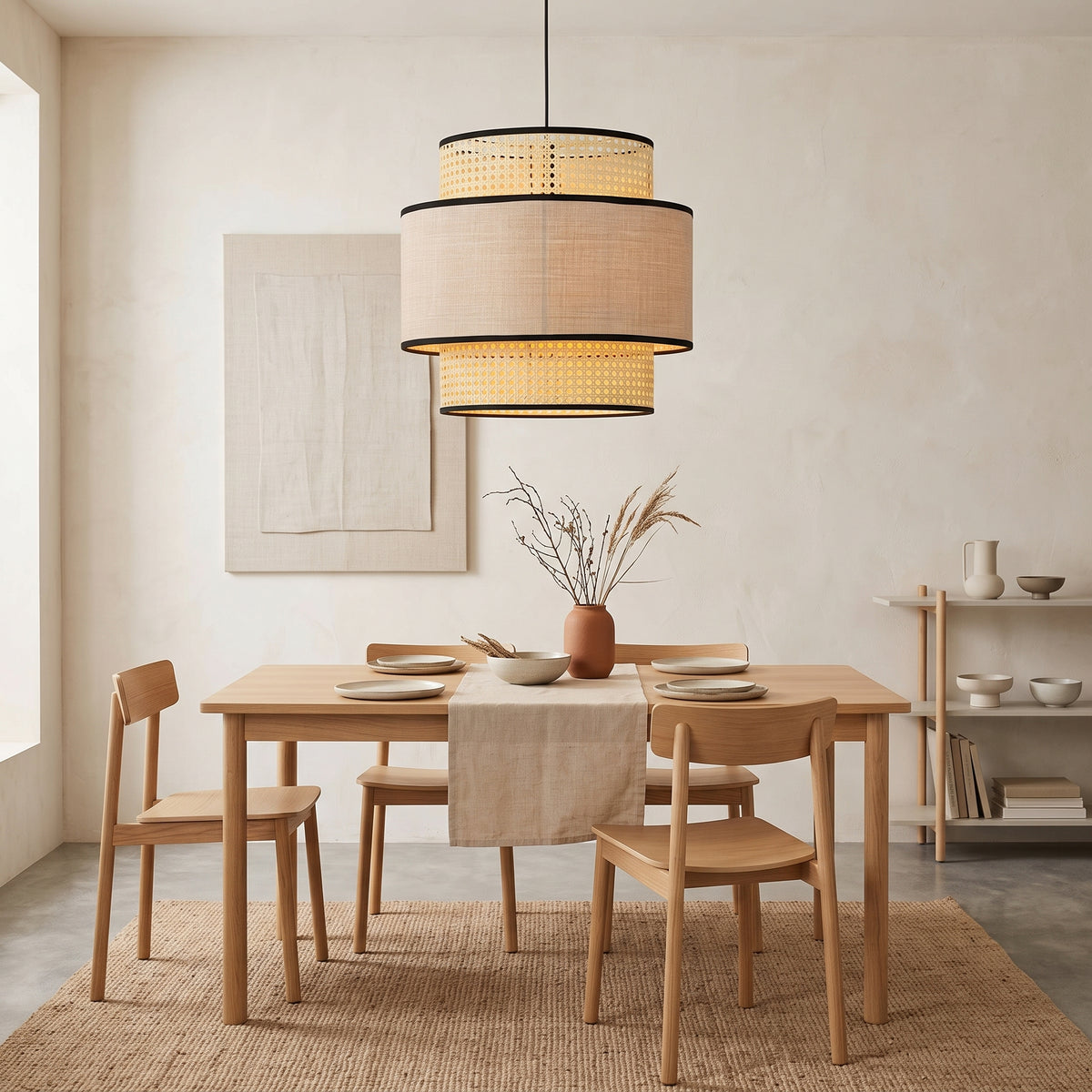 Suspension cannage et tissu à étages installée, pour visualiser sa taille réelle