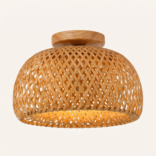 Plafonnier en bambou dôme, rosace en bois, 30 ou 38 cm