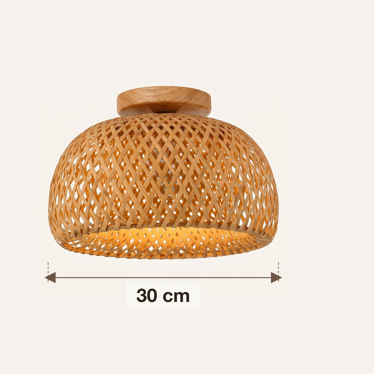 Dimensions : plafonnier en bambou dôme à rosace en bois, 30 cm de diamètre