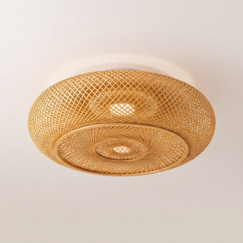Plafonnier en bambou lanterne plate, photo produit sur fond clair