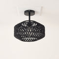 Plafonnier tambour en corde de papier noire, photo produit sur fond clair