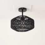 Plafonnier tambour en corde de papier noire, photo produit sur fond clair