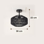 Dimensions : plafonnier tambour en corde de papier noire, 30 cm de diamètre et 22 cm de hauteur