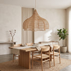 Grande suspension en rotin forme citrouille installée, pour visualiser sa taille réelle