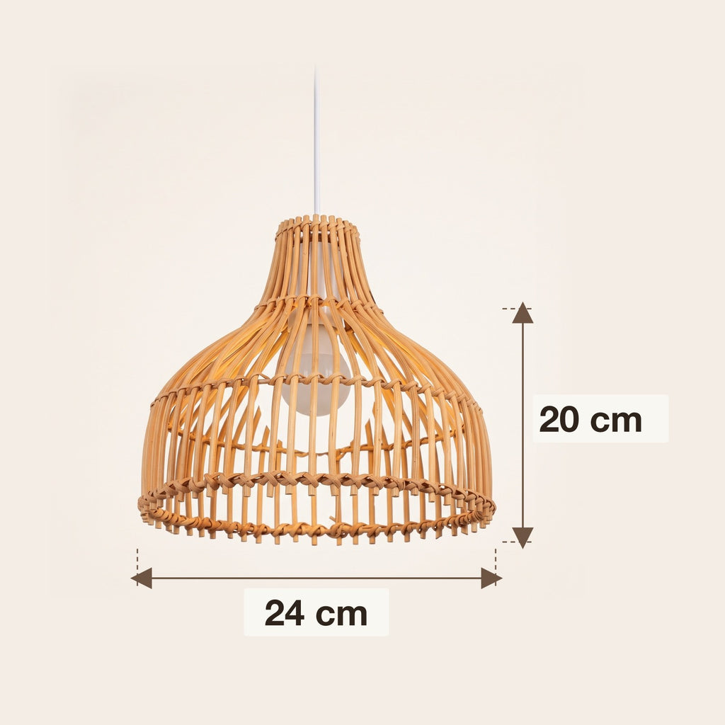 Dimensions : suspension en rotin cloche à nervures, 24 cm de diamètre et 20 cm de hauteur