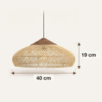 Dimensions : suspension en rotin plate à chapeau en bois, 40 cm de diamètre et 19 cm de hauteur